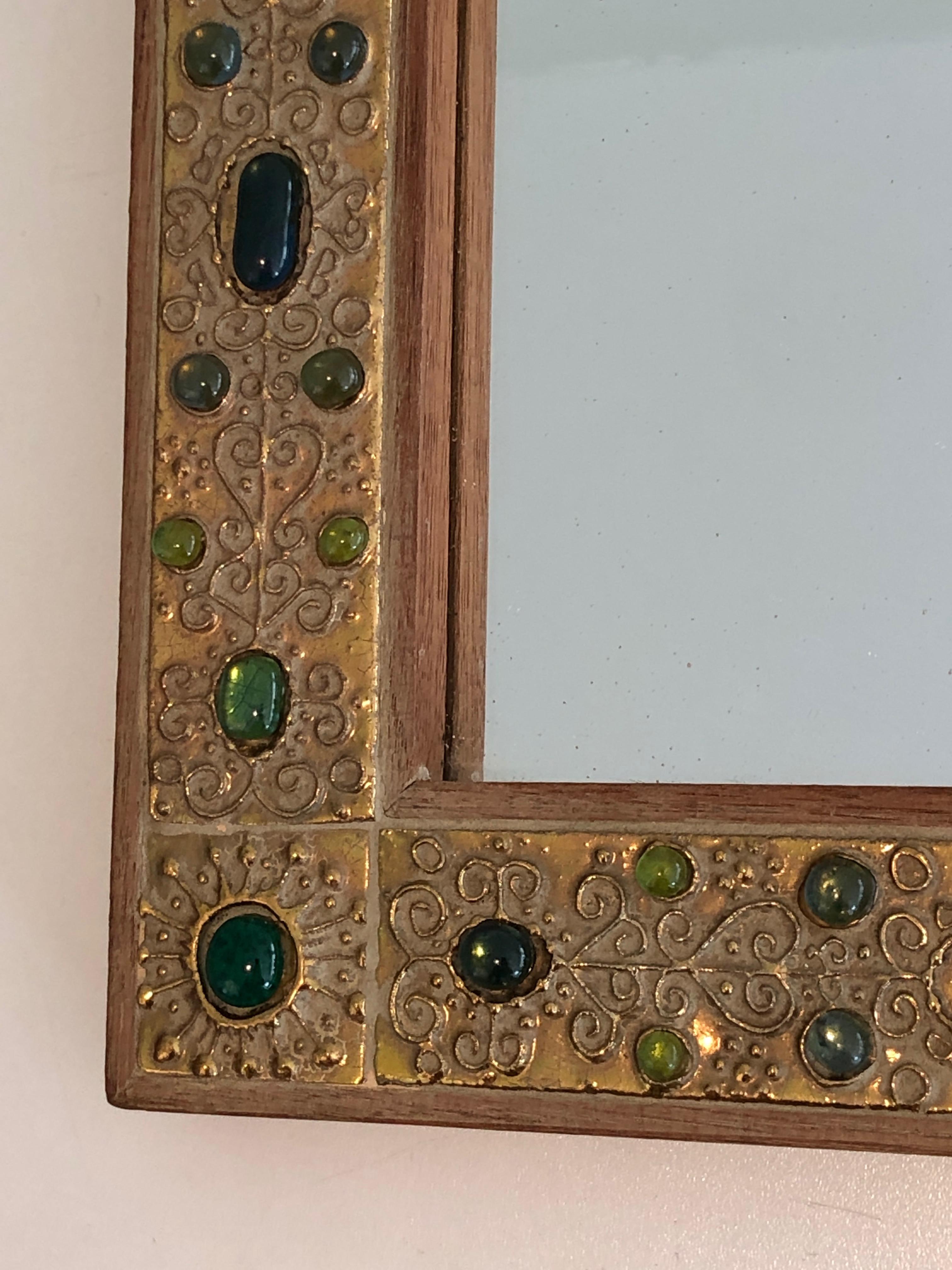 Small Decorative Mirror with Stones Ornaments, French, circa 1970 For Sale 7