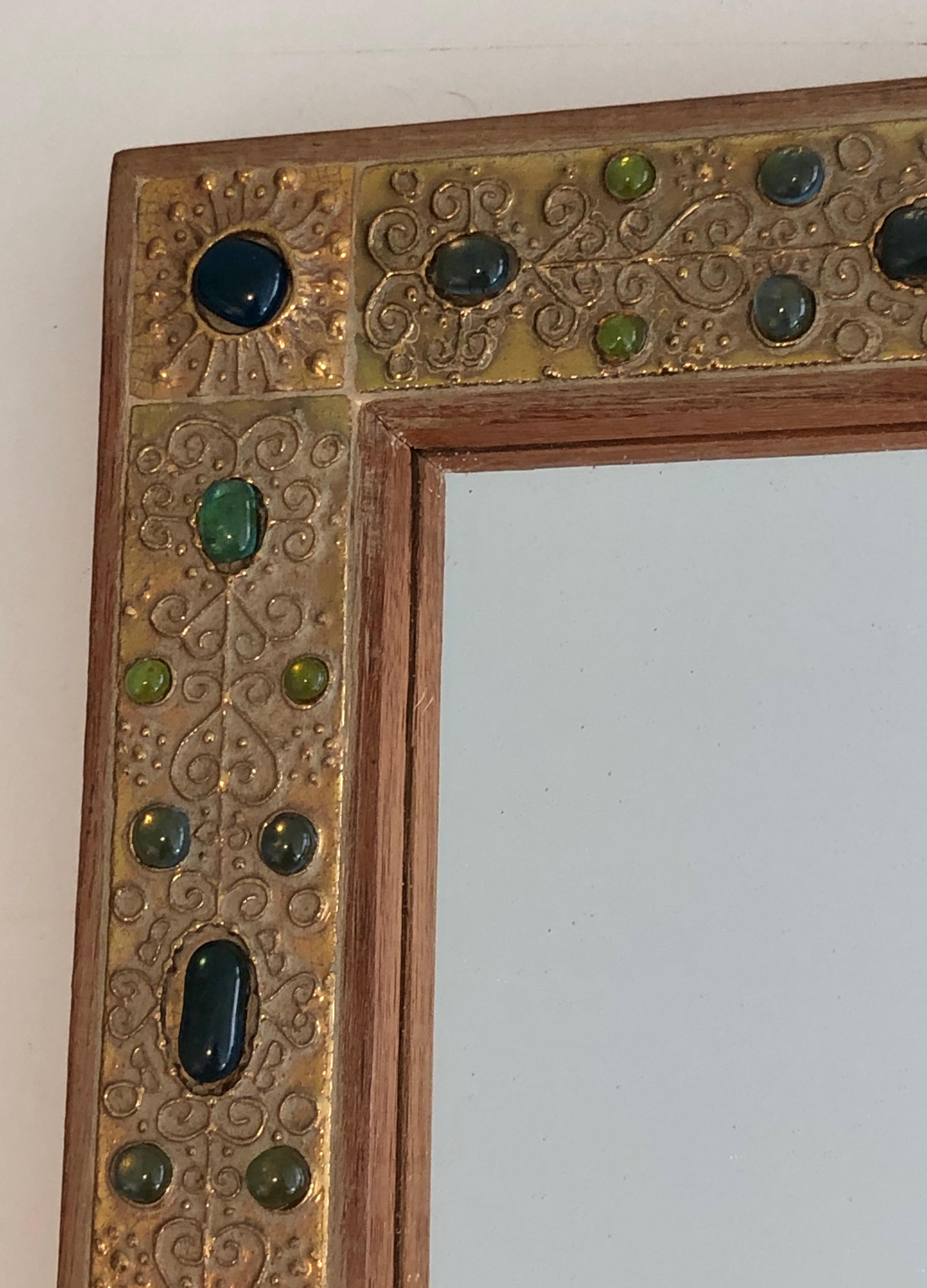 Small Decorative Mirror with Stones Ornaments, French, circa 1970 For Sale 8
