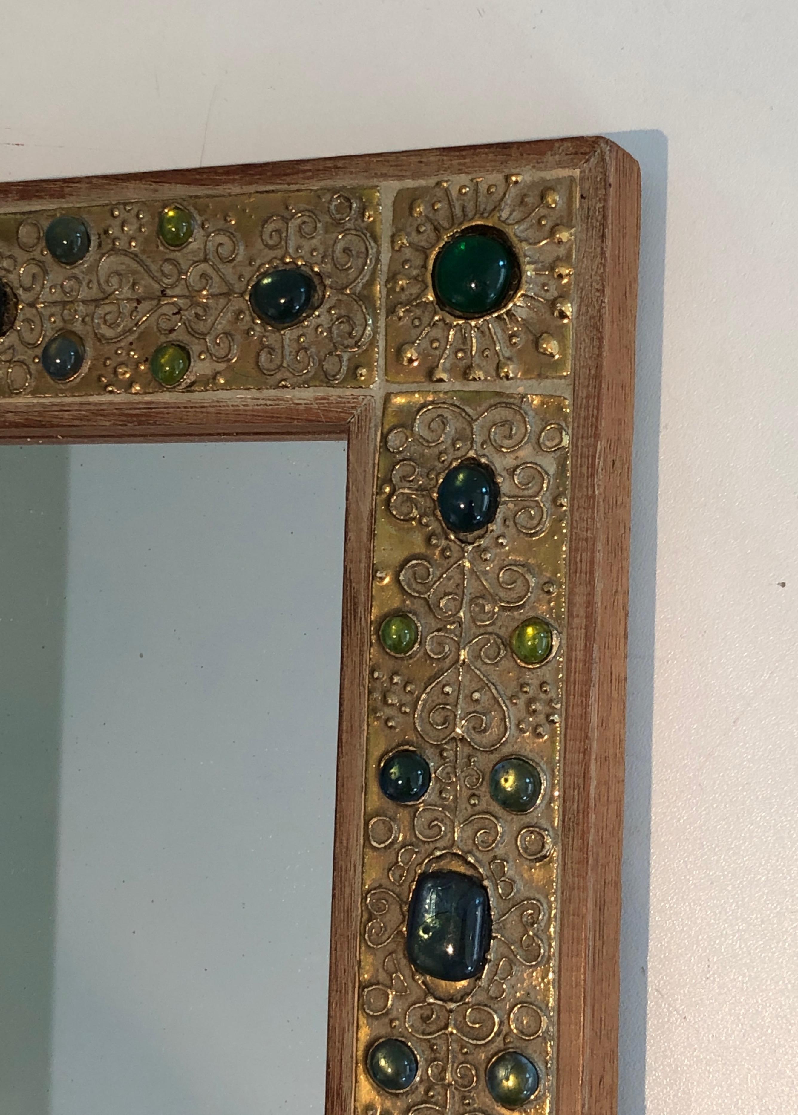 Small Decorative Mirror with Stones Ornaments, French, circa 1970 For Sale 9