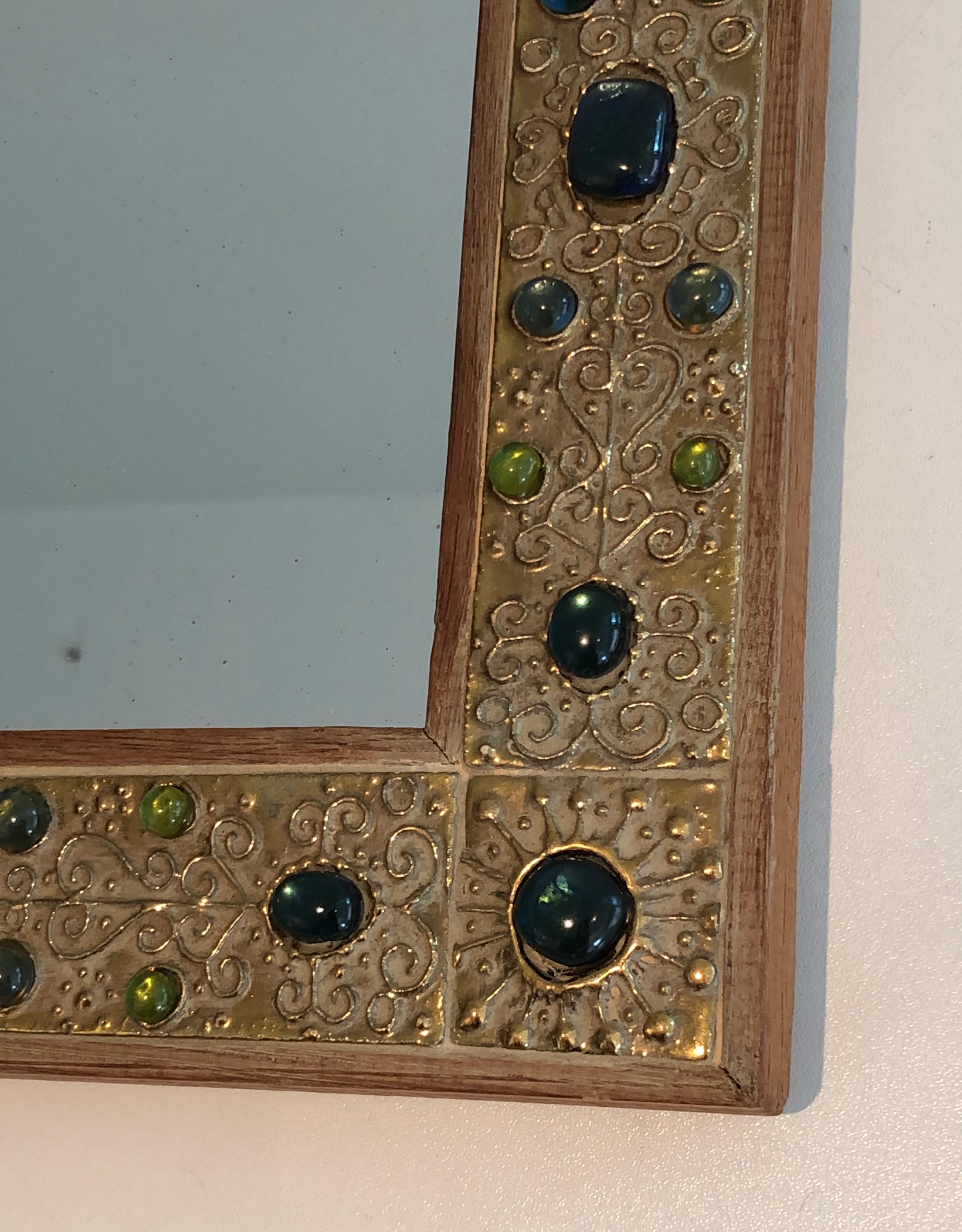 Small Decorative Mirror with Stones Ornaments, French, circa 1970 For Sale 10