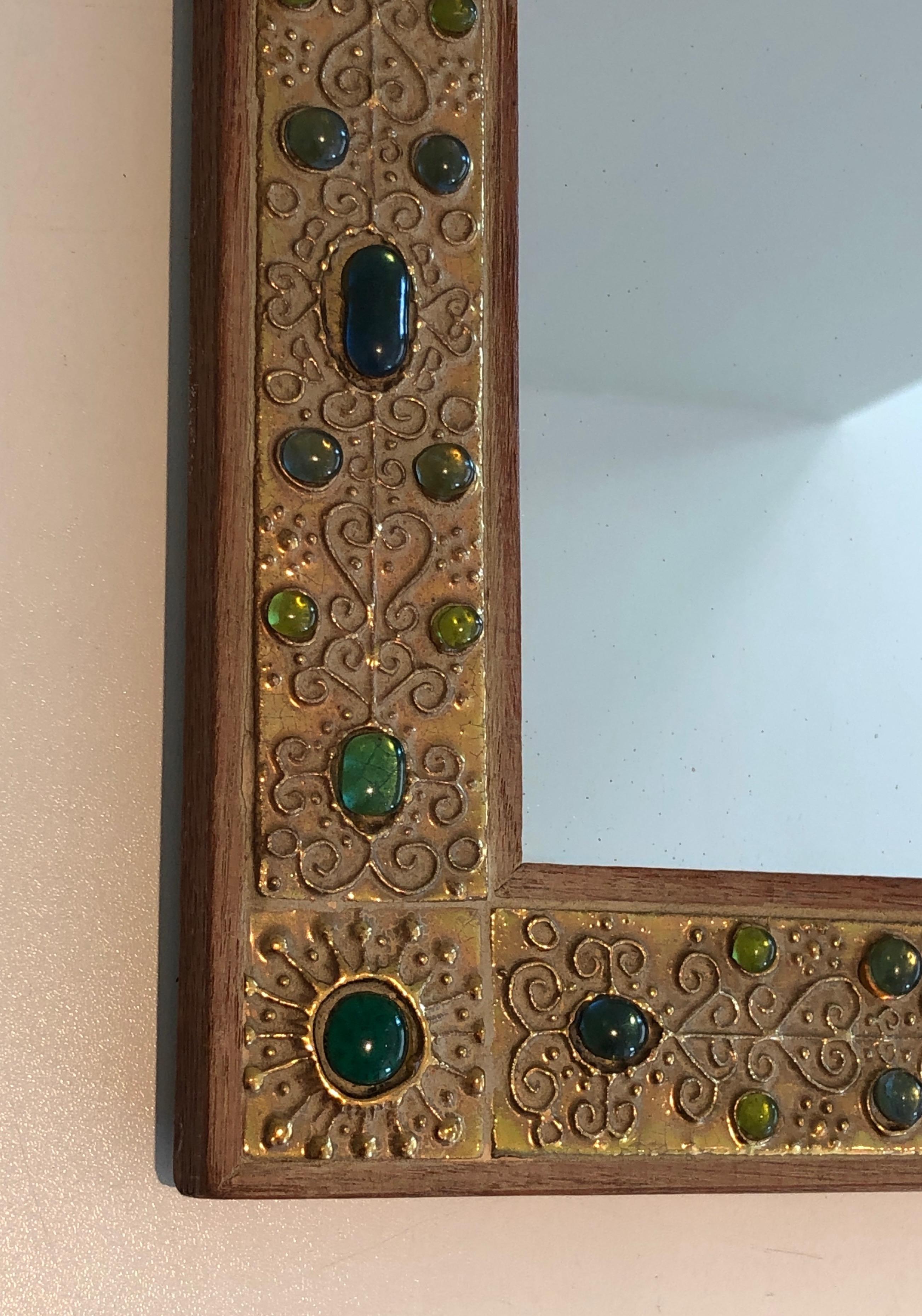 Late 20th Century Small Decorative Mirror with Stones Ornaments, French, circa 1970 For Sale