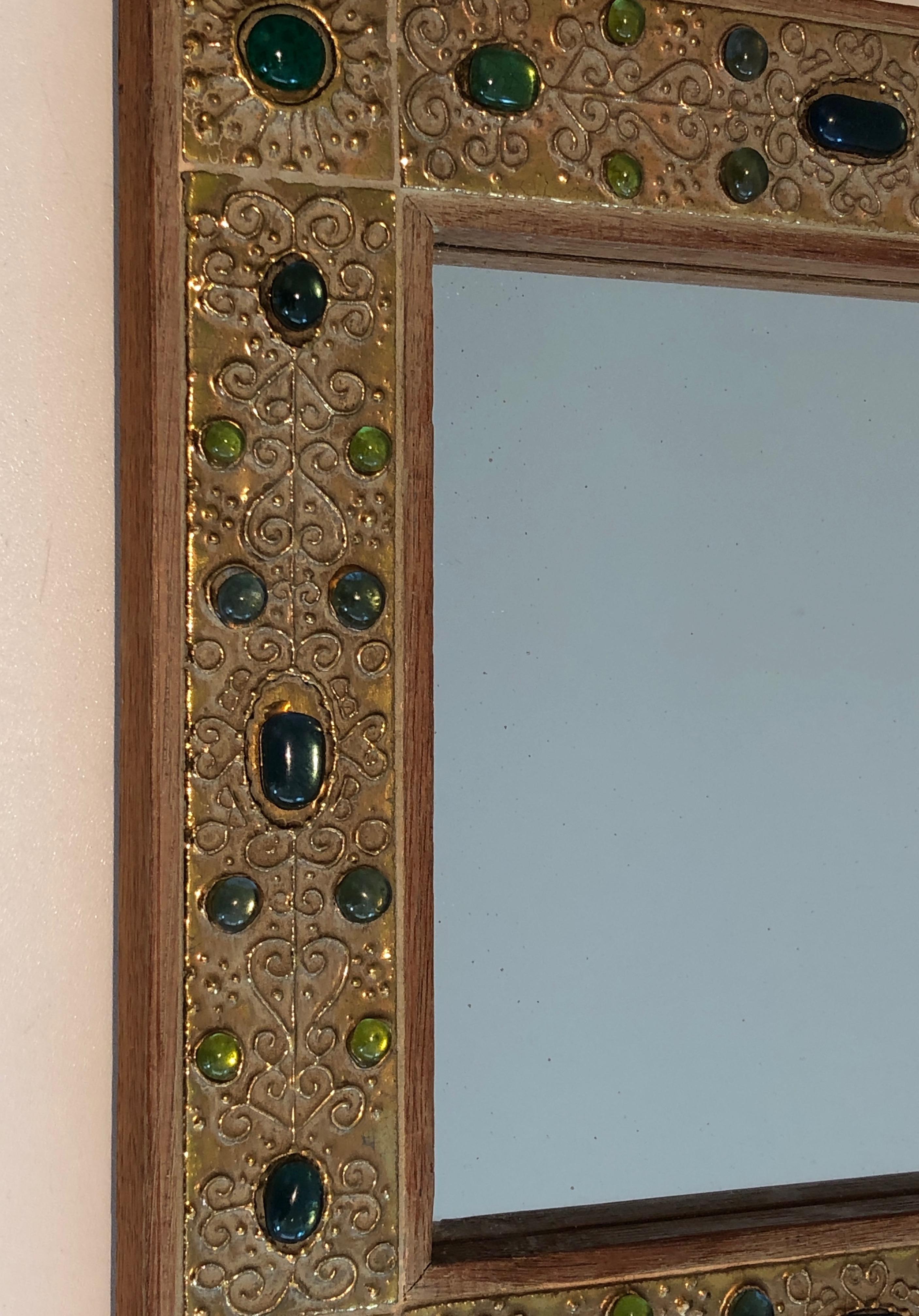 Small Decorative Mirror with Stones Ornaments, French, circa 1970 For Sale 2