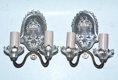 Small Decorative Mirrored Sconces, Pair