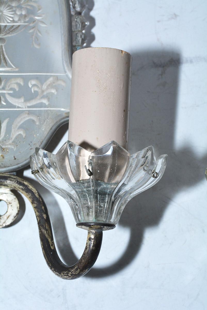 Small Decorative Mirrored Sconces, Pair In Good Condition In Sheffield, MA