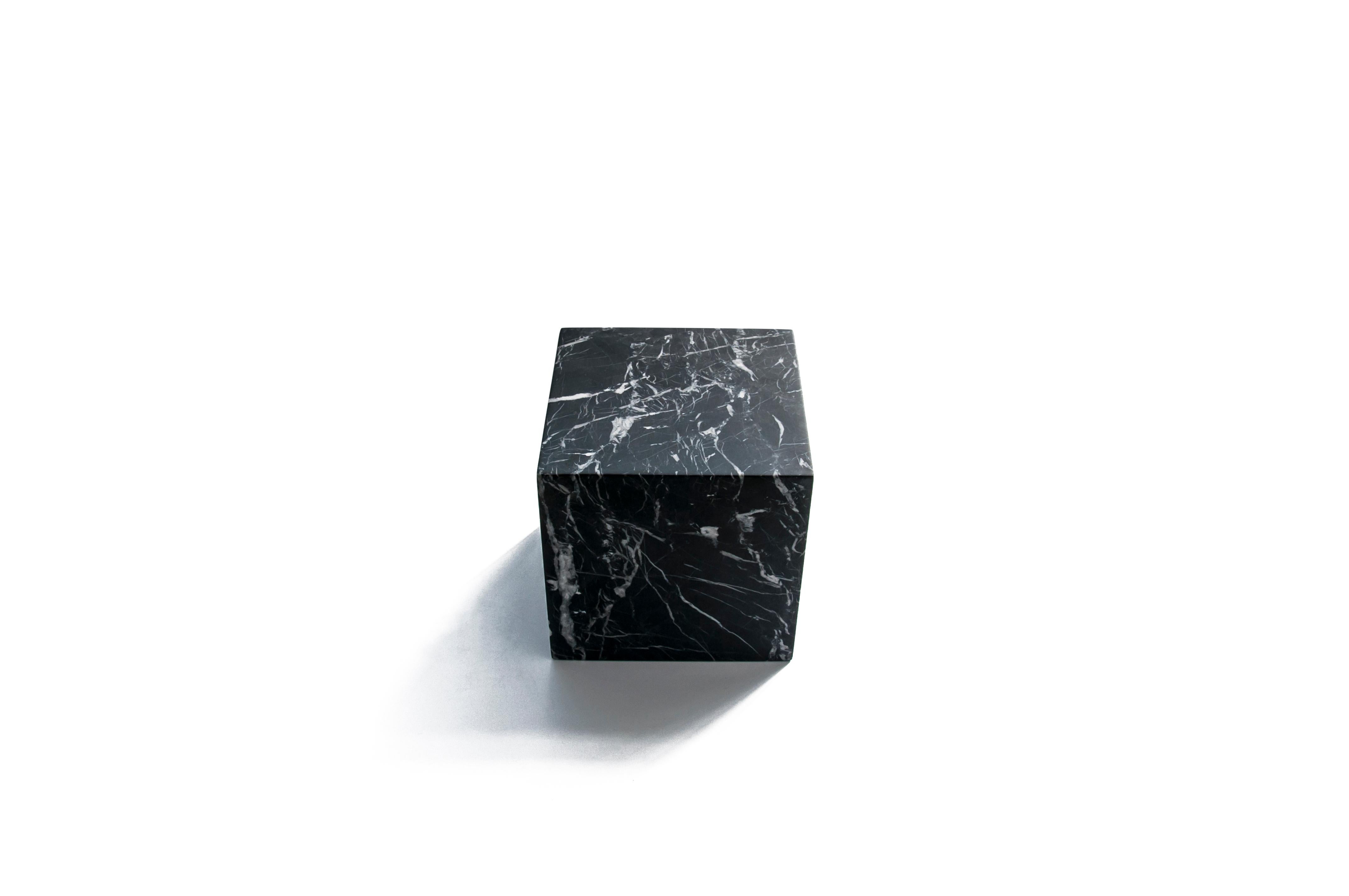 Hand-Crafted Handmade Small Decorative Paperweight Cube in Black Marquina Marble For Sale