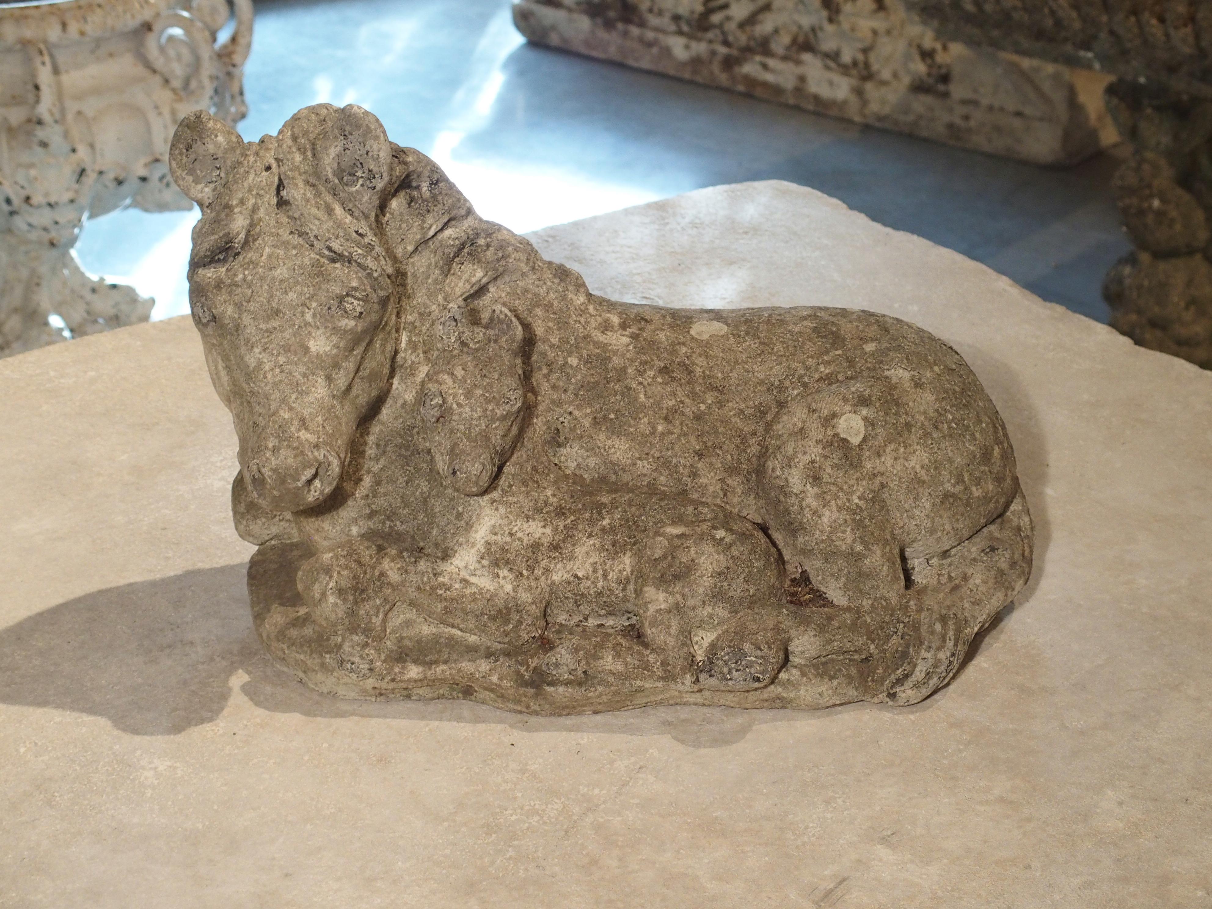 Small Decorative Ponies Statue of Reconstructed Stone from France 4