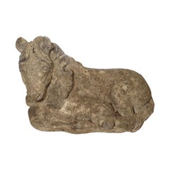 Small Decorative Ponies Statue of Reconstructed Stone from France