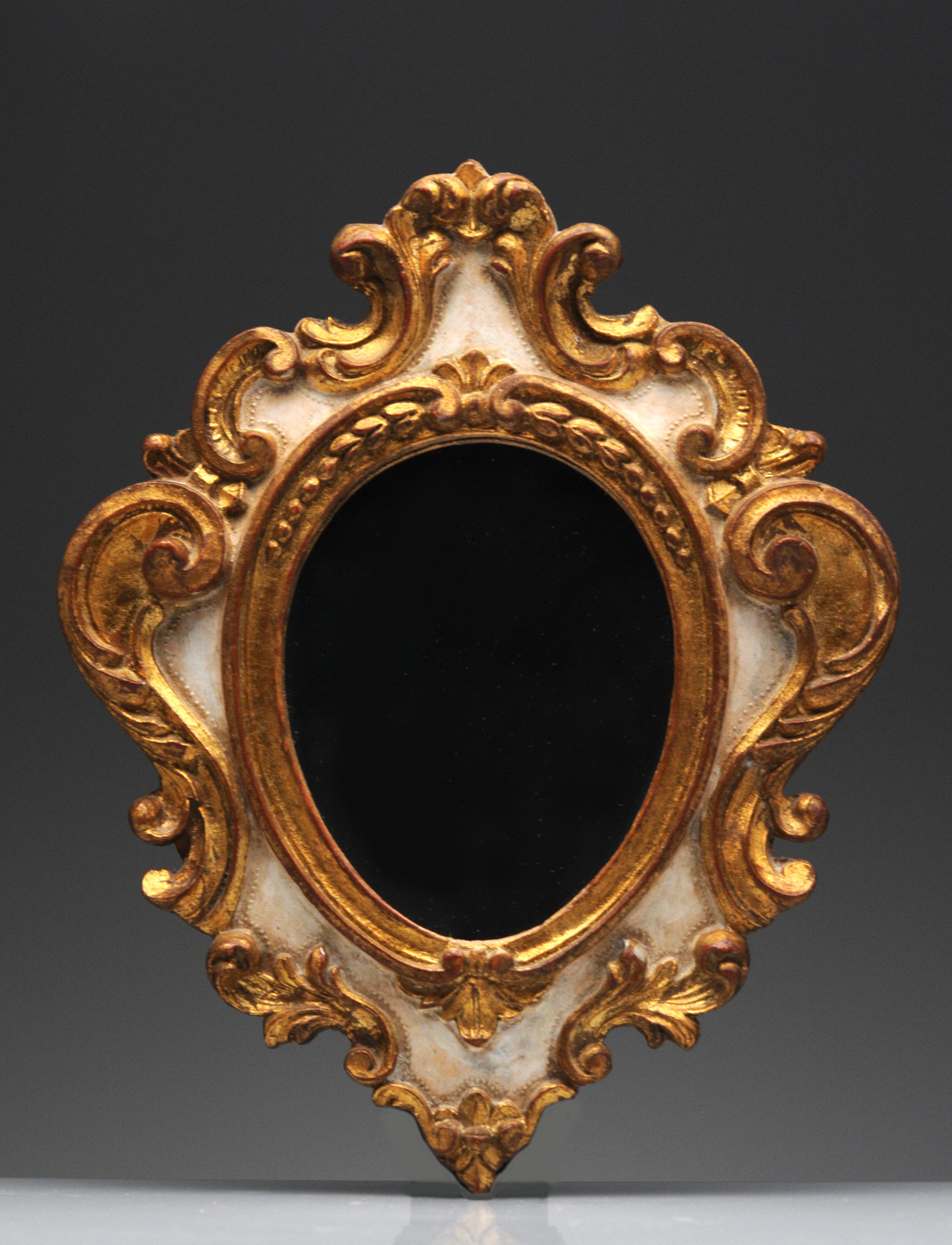 Wood Small Decorative Venetian Rococo Italian Giltwood Wall Mirror