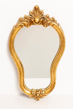 Small Decorative Vintage Mirror in Gold Frame with Flowers, Italy, 1960s