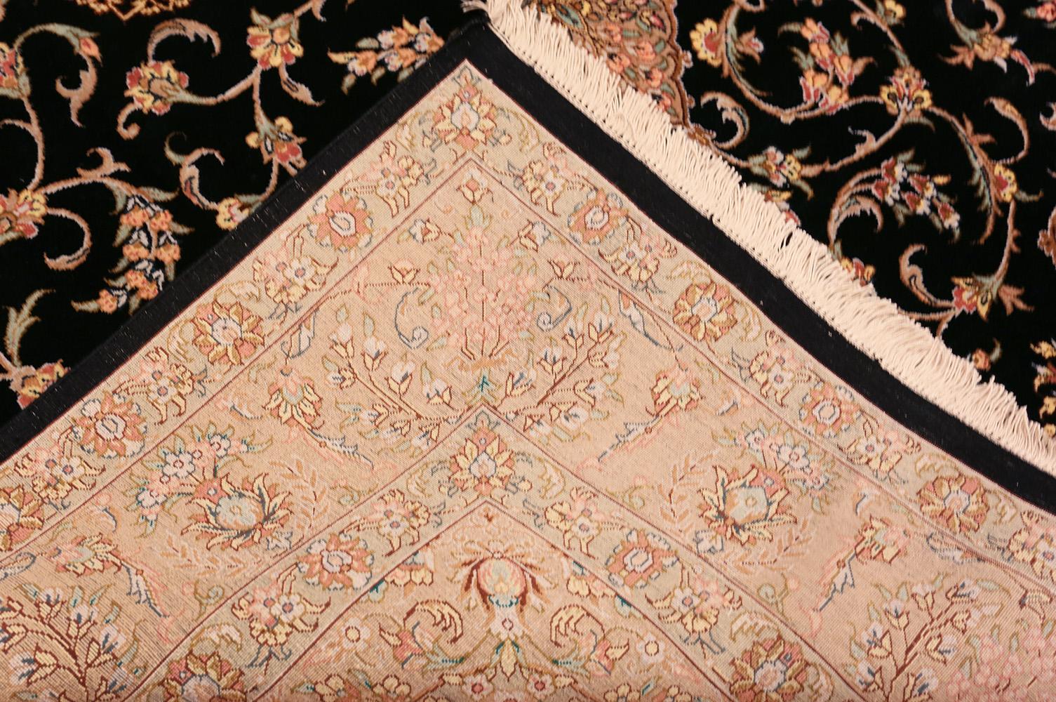 Fine Decorative Vintage Silk Persian Qum Rug , Country of Origin / Rug Type: Vintage Persian Rug, Circa Date: Late 20th Century - Size: 4 ft 3 in x 6 ft 7 in (1.3 m x 2.01 m).