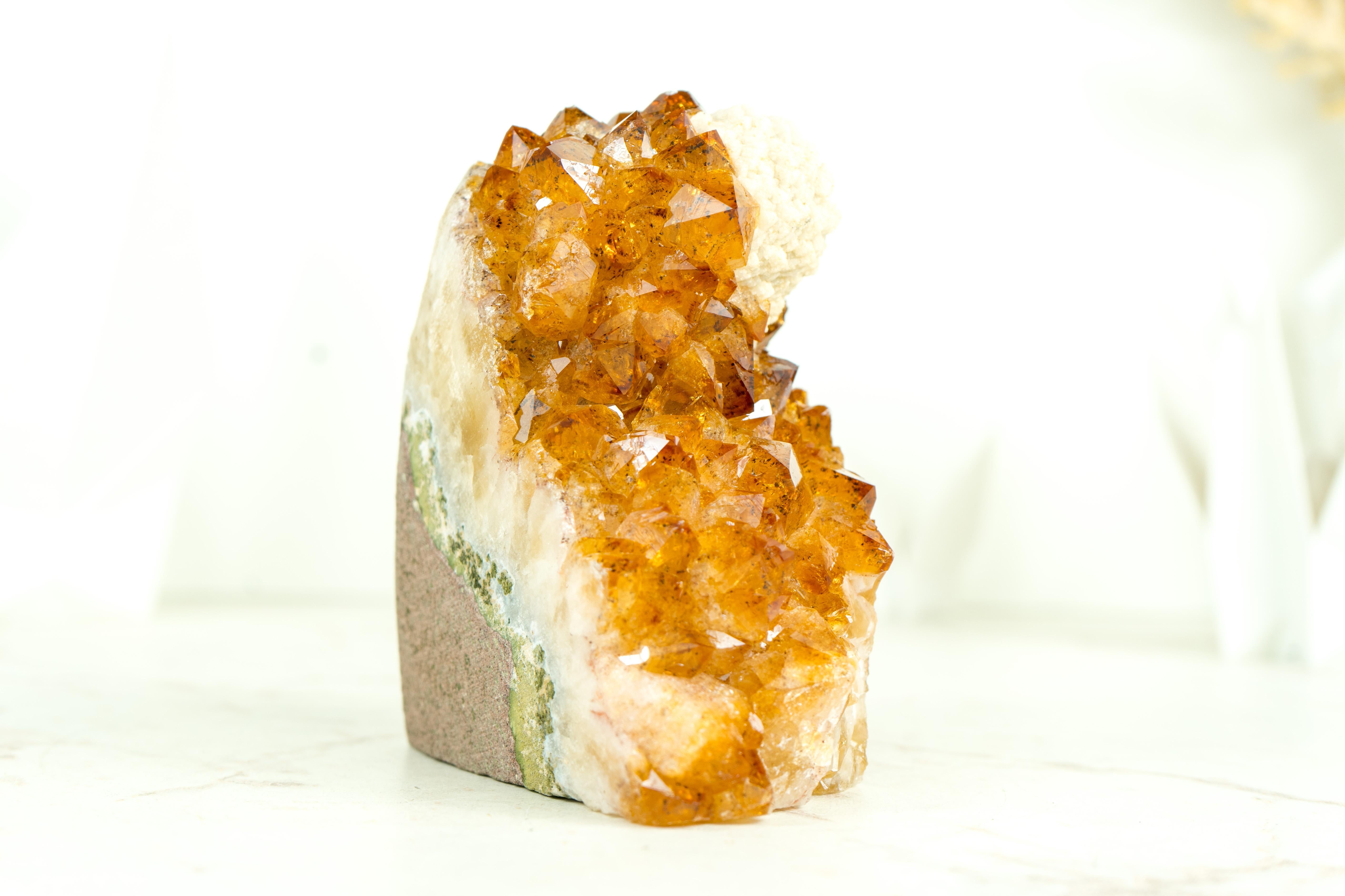 Small Deep Orange Citrine Cluster with Rare Spherical Calcite Flower For Sale 3