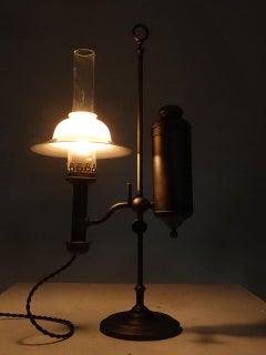 Small Delicate 1800s Victorian Student Desk Lamp with Skirted Shade