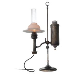 Antique Small Delicate 1800s Victorian Student Desk Lamp with Skirted Shade