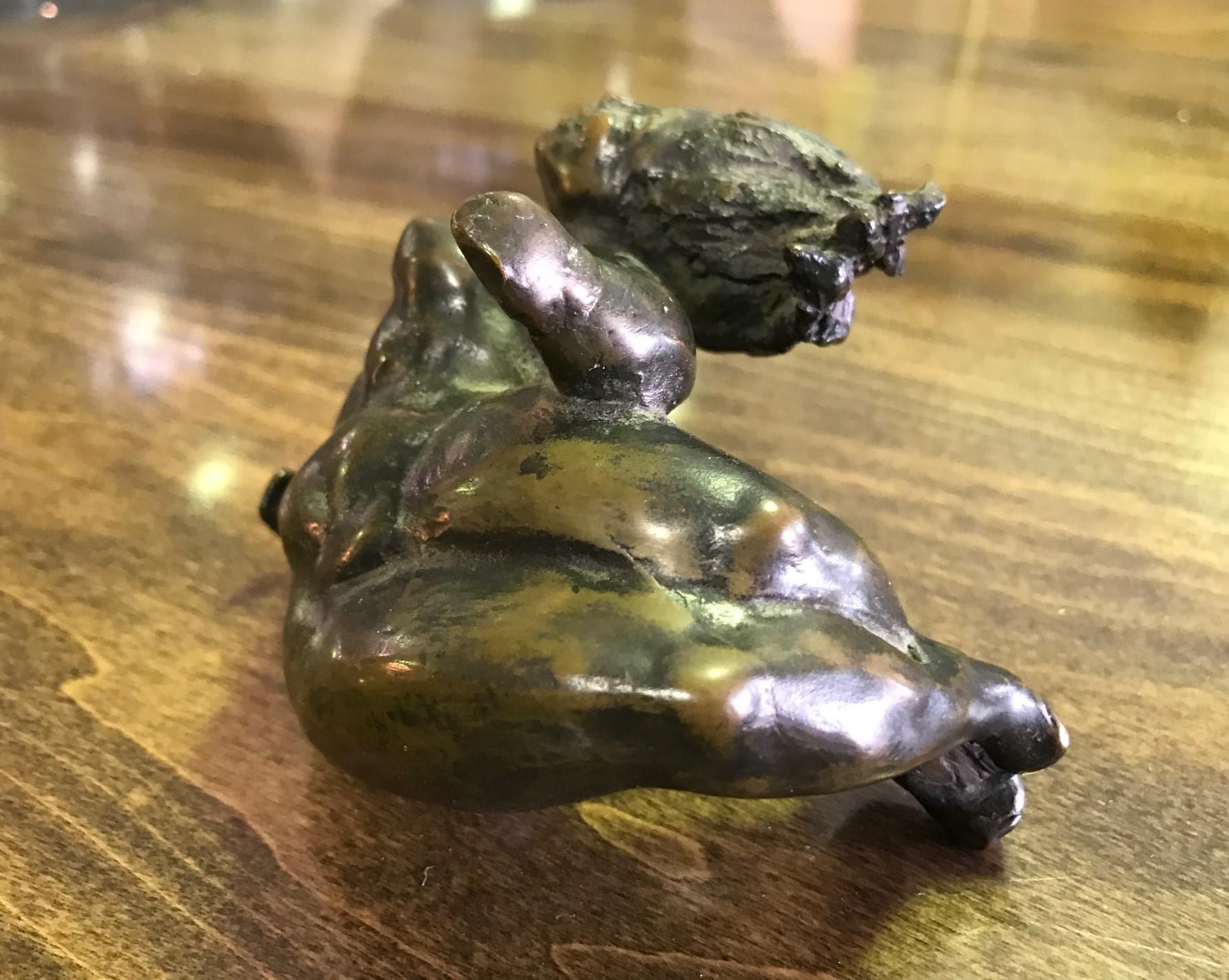 Small Delightful Bronze Modern Sculpture of Laughing Smiling Nude Woman 1