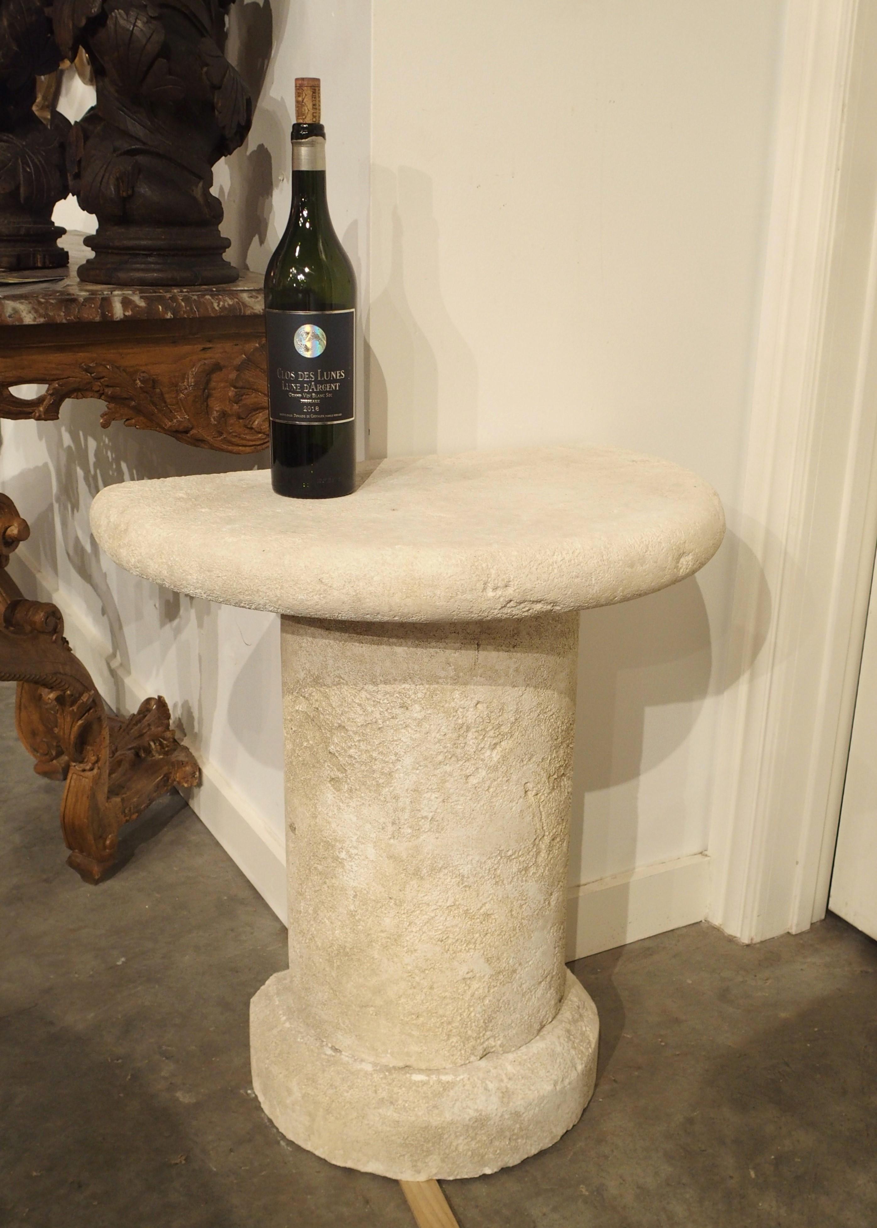 French Small Demilune Console Table in Carved Limestone from Provence, France For Sale