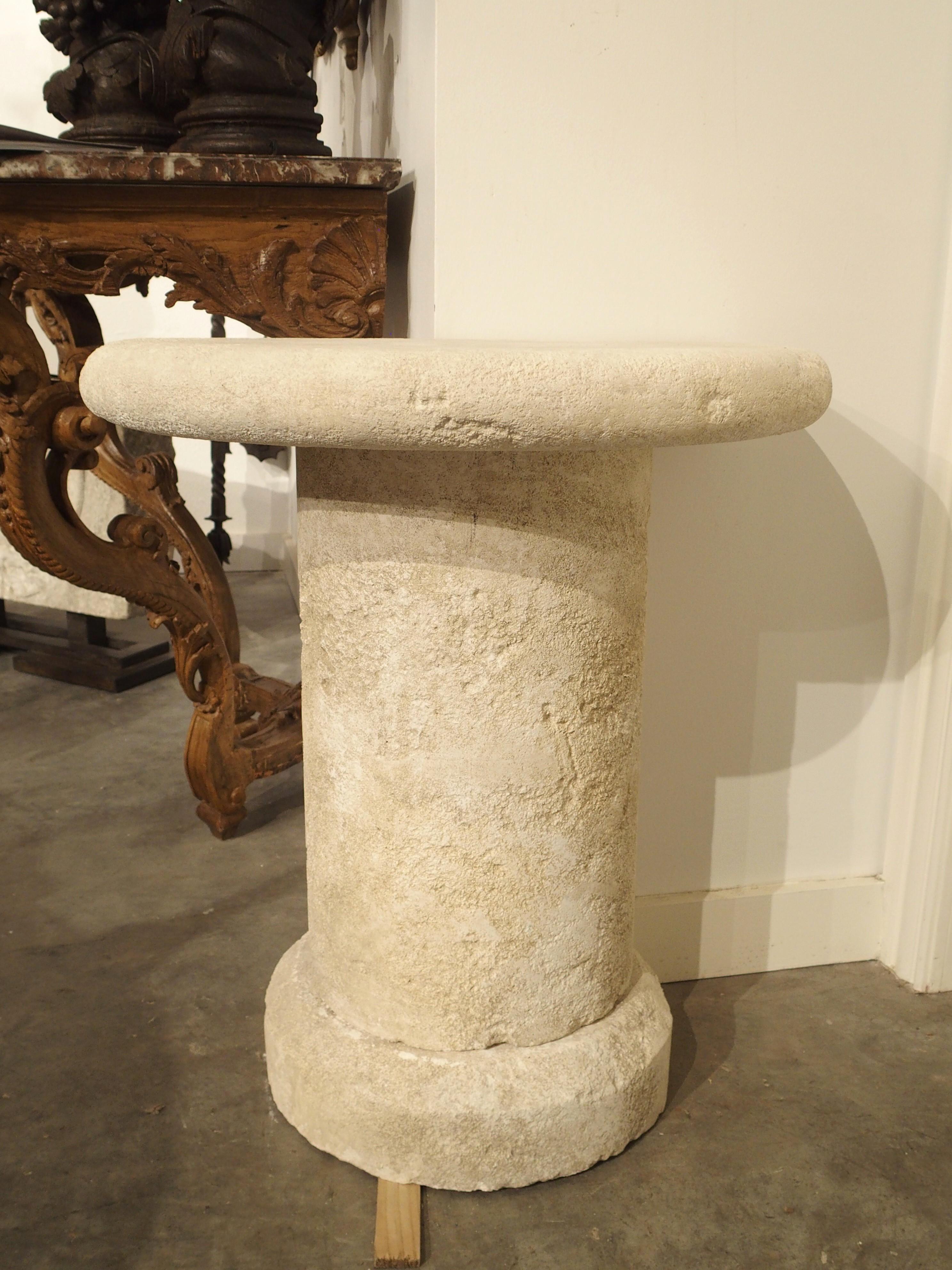 Stone Small Demilune Console Table in Carved Limestone from Provence, France For Sale