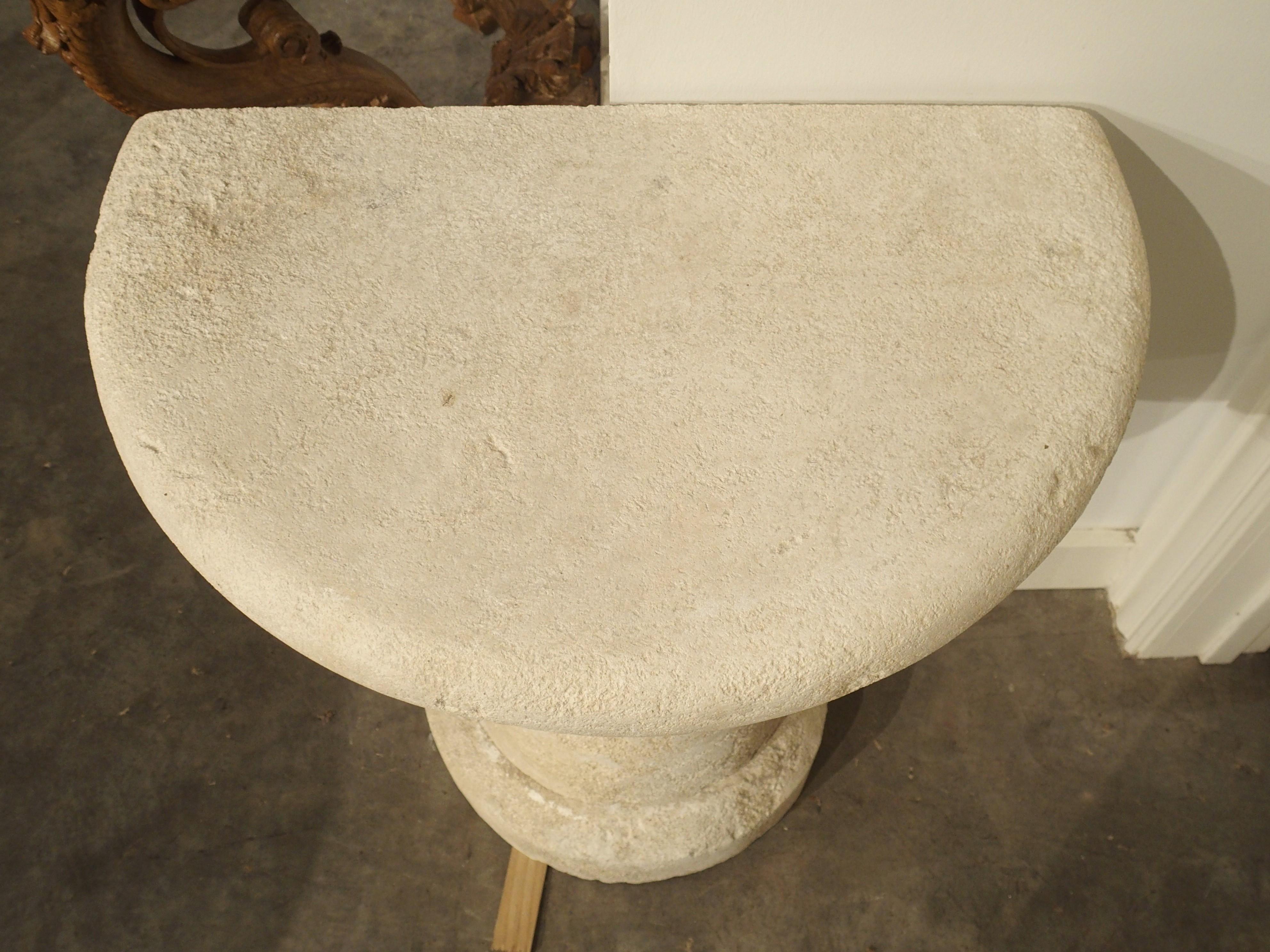Small Demilune Console Table in Carved Limestone from Provence, France For Sale 1