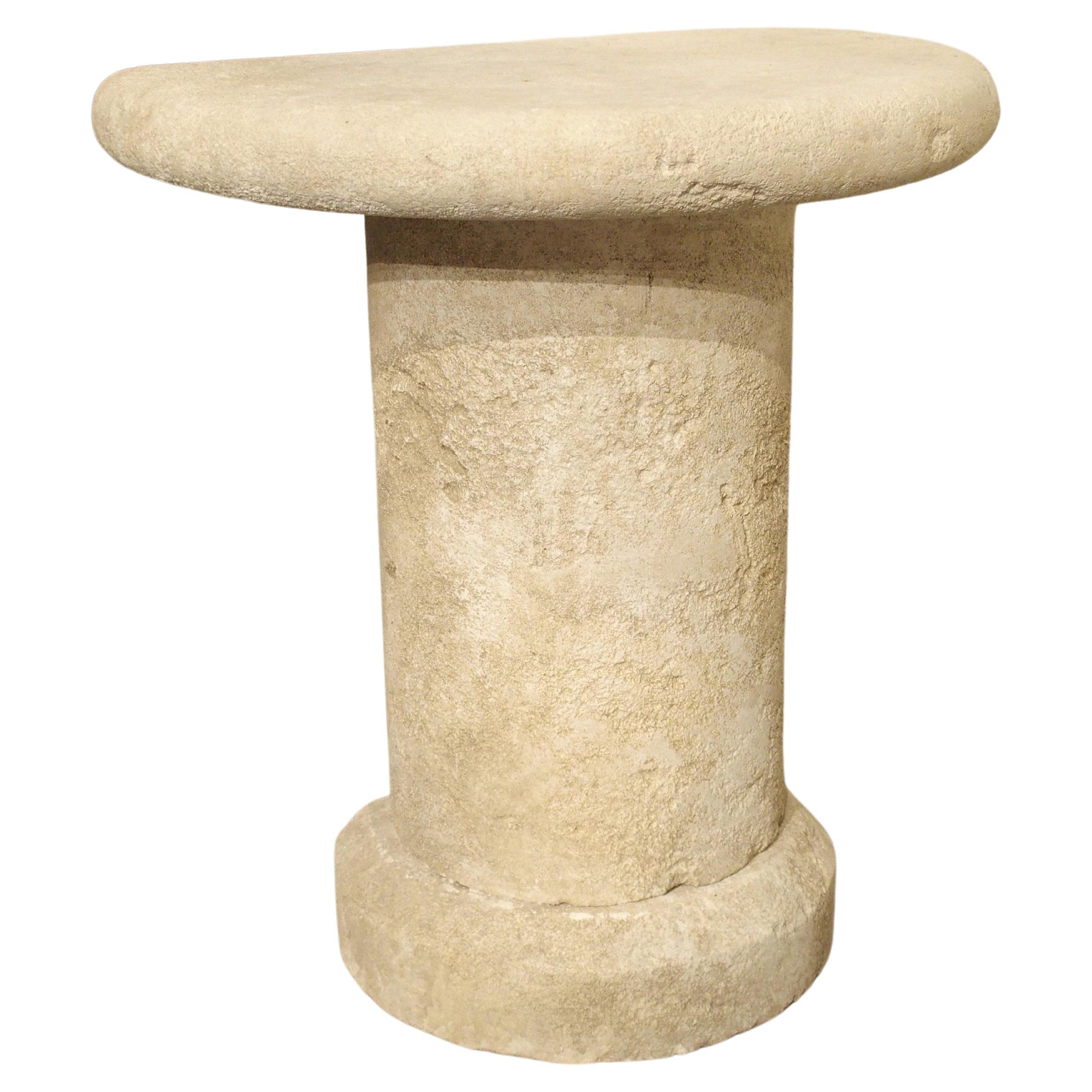 Small Demilune Console Table in Carved Limestone from Provence, France