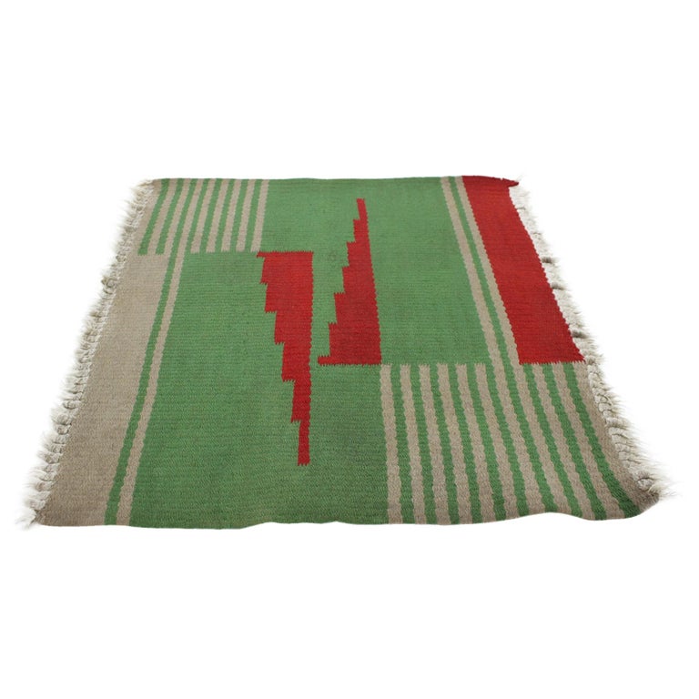 Small Design Geometric Kilim Carpet in Style of Antonín Kybal, 1950s at
