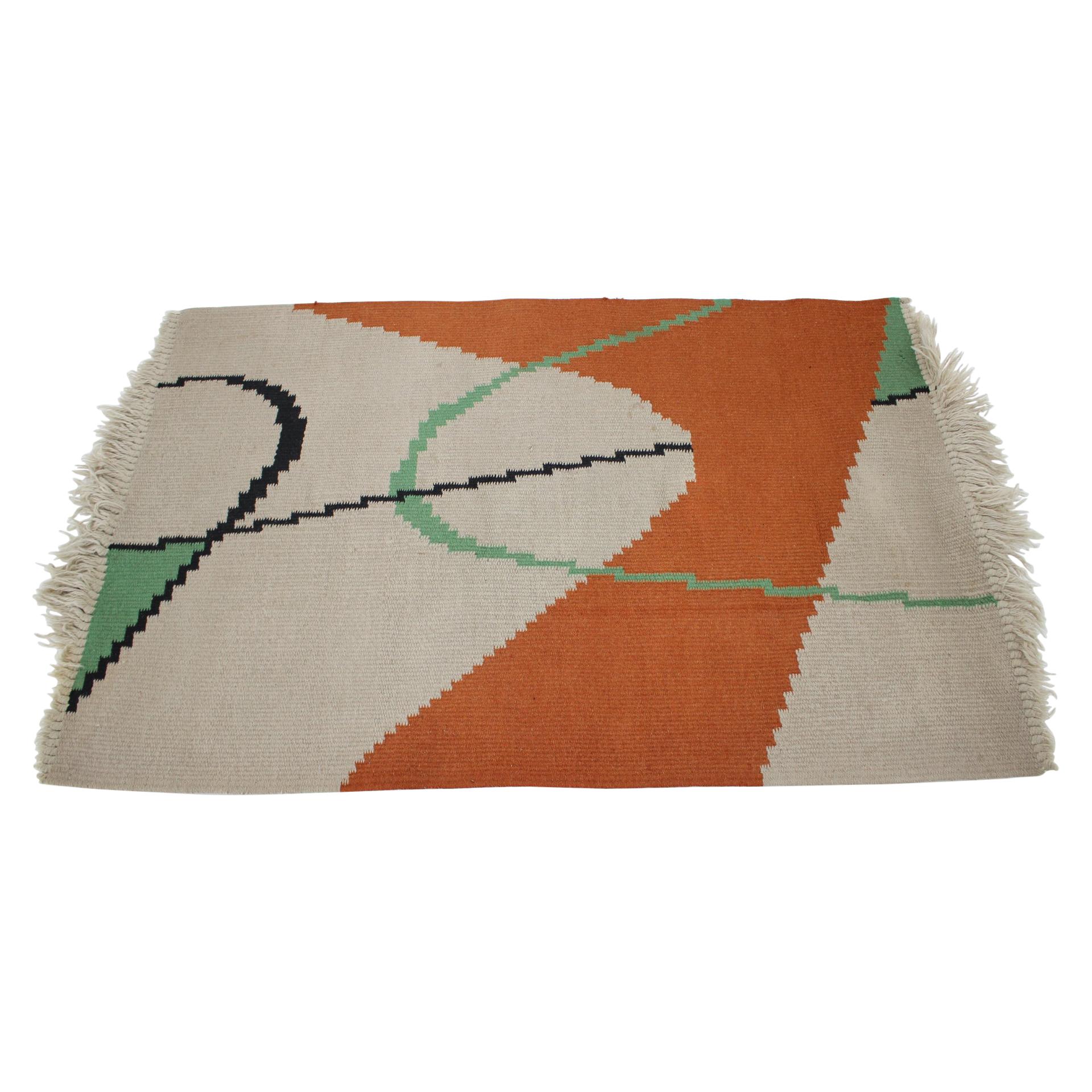 Small Design Geometric Kilim Carpet/Rug in Style of Antonín Kybal, 1950s For Sale