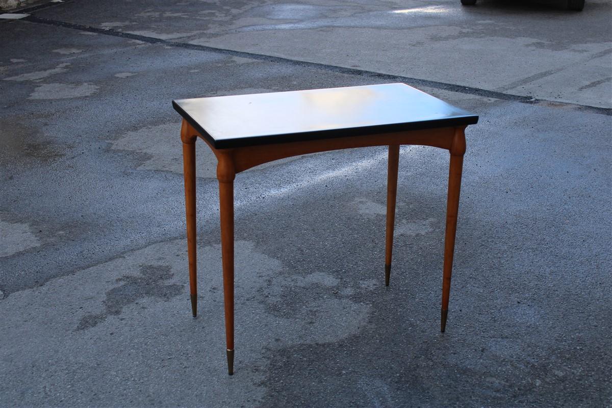 European Small Desk in Maple and Walnut with Brass Design Midcentury Italian Design