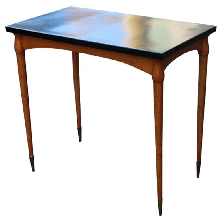 Small Desk in Maple and Walnut with Brass Design Midcentury Italian Design