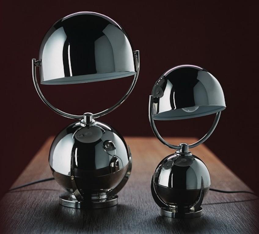 Small desk lamp 1925 by Felix Aublet for Ecart. Originally designed in 1931 by Felix Aublet. Current production manufactured in France. Wired for U.S. standards. Spherical elements in nickel-plated brass. Bottom sphere contains a cast iron ballast.