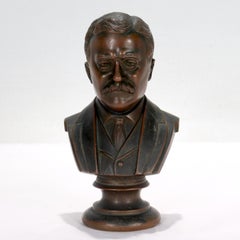 Small Desk or Cabinet Sized Bronze Bust of President Theodore 'Teddy' Roosevelt