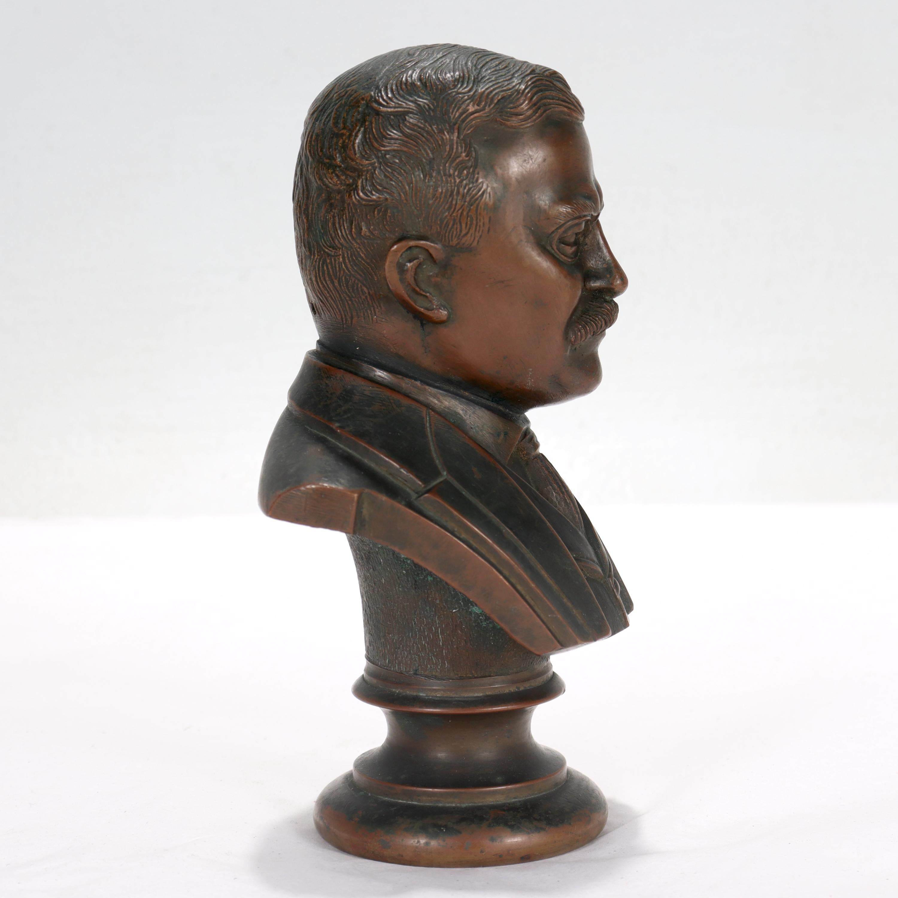 Small Desk or Cabinet Sized Bronze Bust of President Theodore 'Teddy' Roosevelt In Good Condition In Philadelphia, PA
