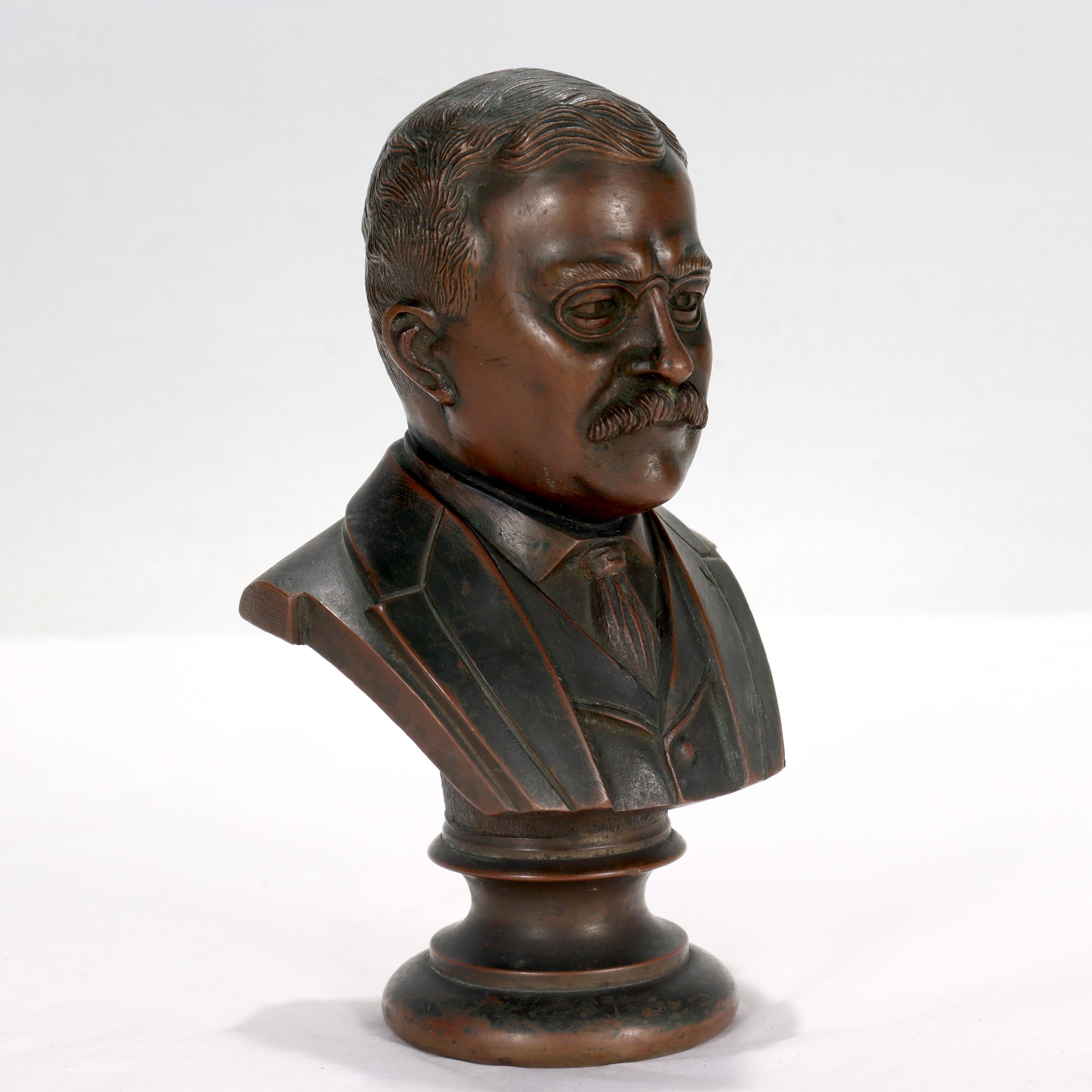 20th Century Small Desk or Cabinet Sized Bronze Bust of President Theodore 'Teddy' Roosevelt