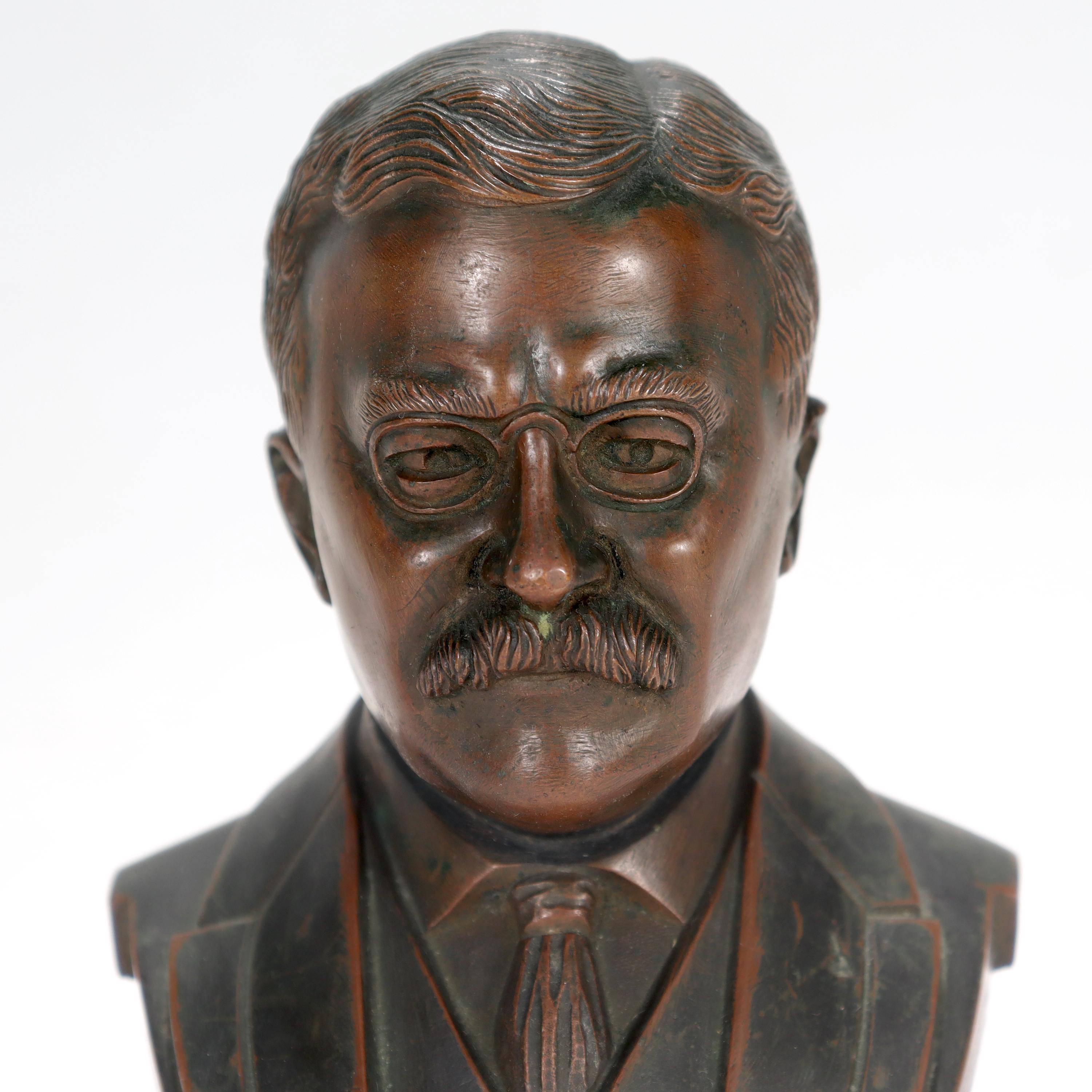 Small Desk or Cabinet Sized Bronze Bust of President Theodore 'Teddy' Roosevelt 1