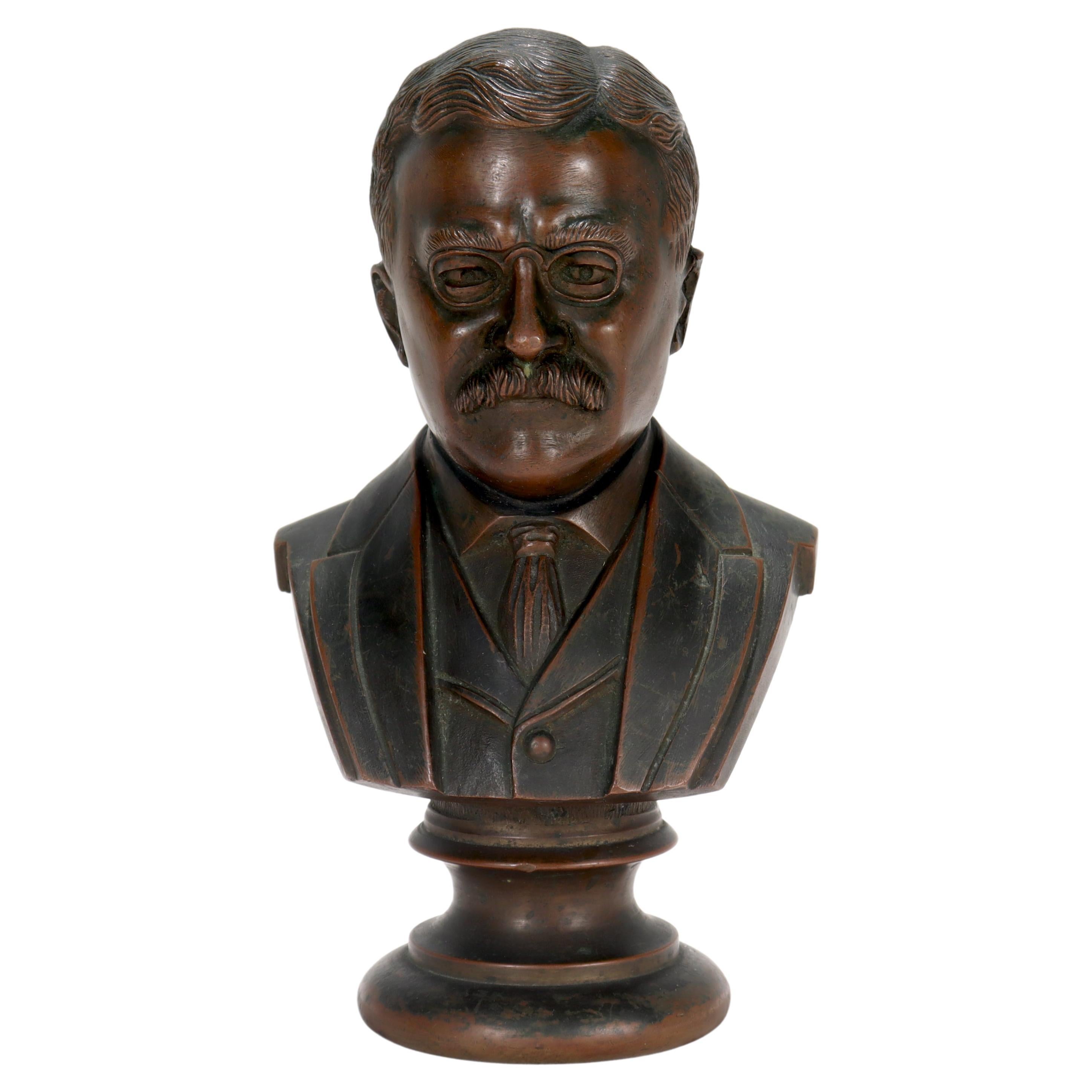 Small Desk or Cabinet Sized Bronze Bust of President Theodore 'Teddy' Roosevelt