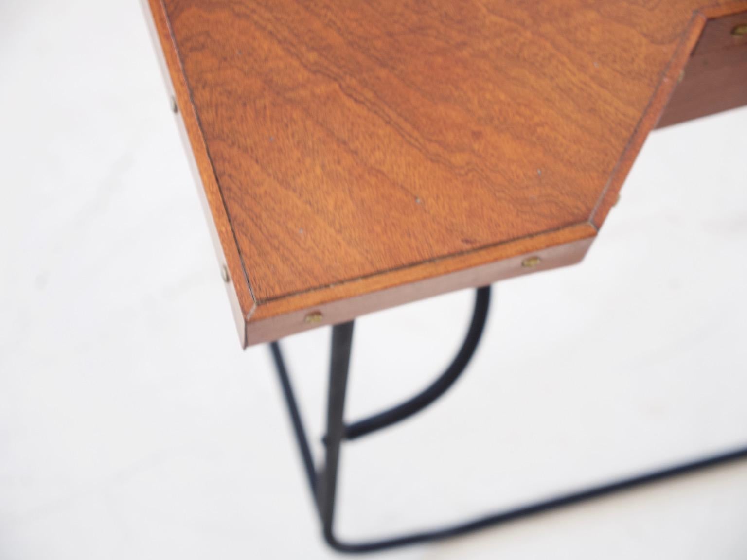 Small Desk or Console Table with Black Steel Frame and Mahogany Top 3