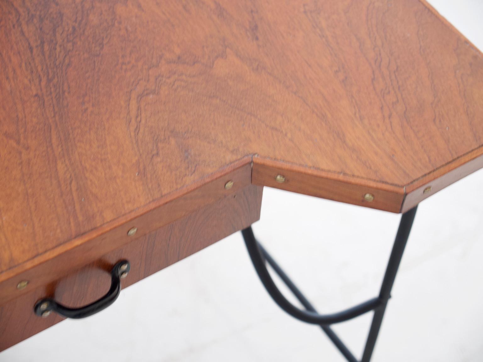 Small Desk or Console Table with Black Steel Frame and Mahogany Top 4