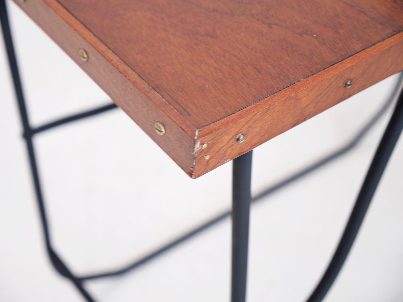 20th Century Small Desk or Console Table with Black Steel Frame and Mahogany Top
