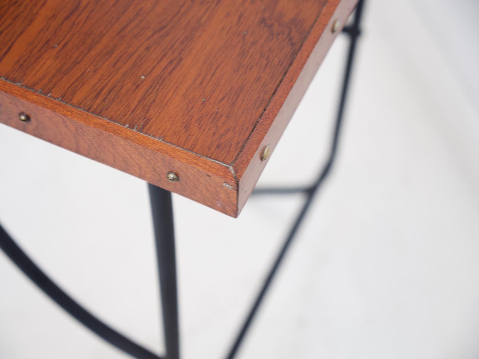 Small Desk or Console Table with Black Steel Frame and Mahogany Top 1