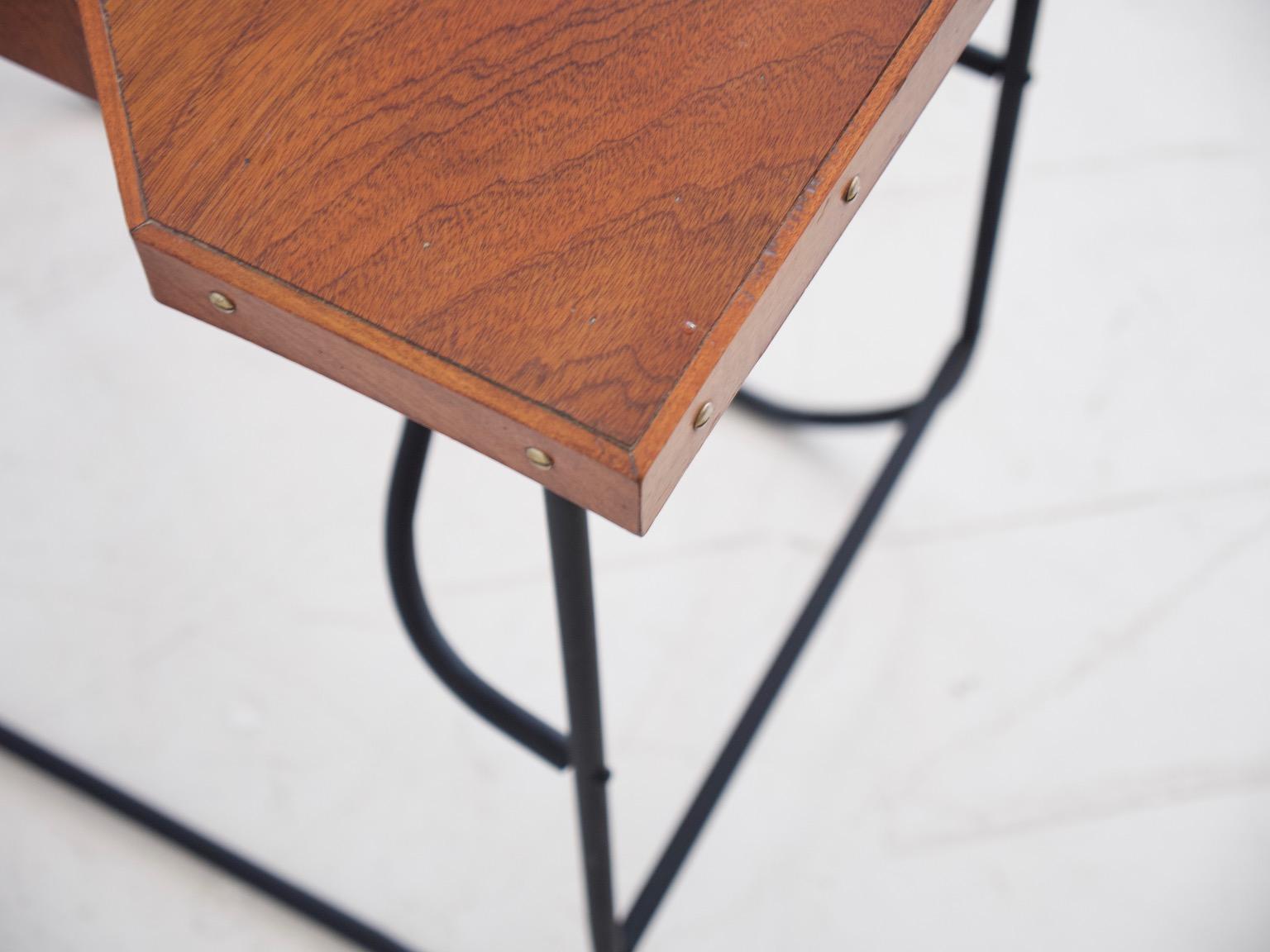 Small Desk or Console Table with Black Steel Frame and Mahogany Top 2