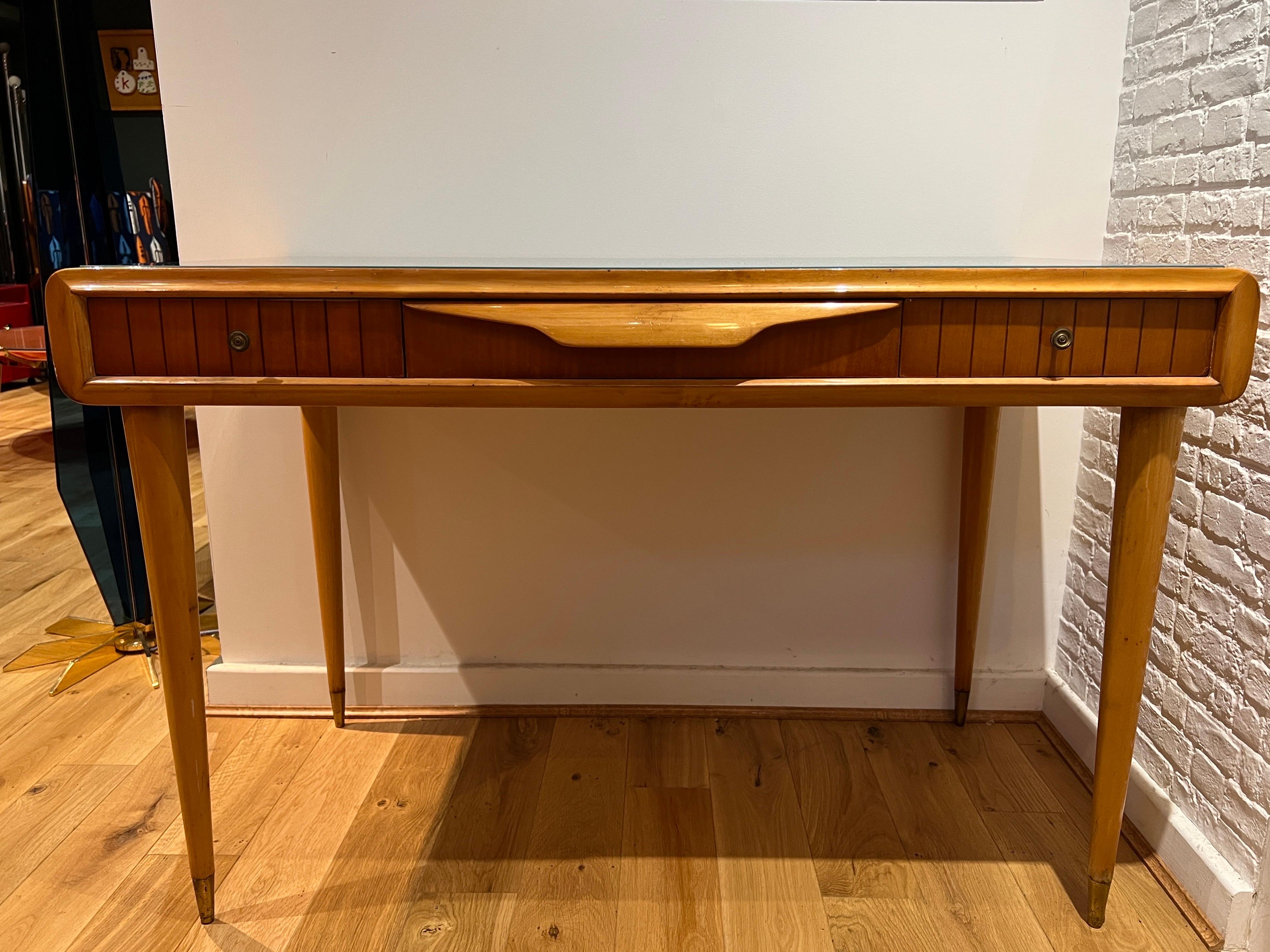 Italian Small desk/ vanity table with blue glass top