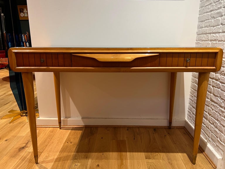 Small desk/ vanity table with blue glass top For Sale at 1stDibs
