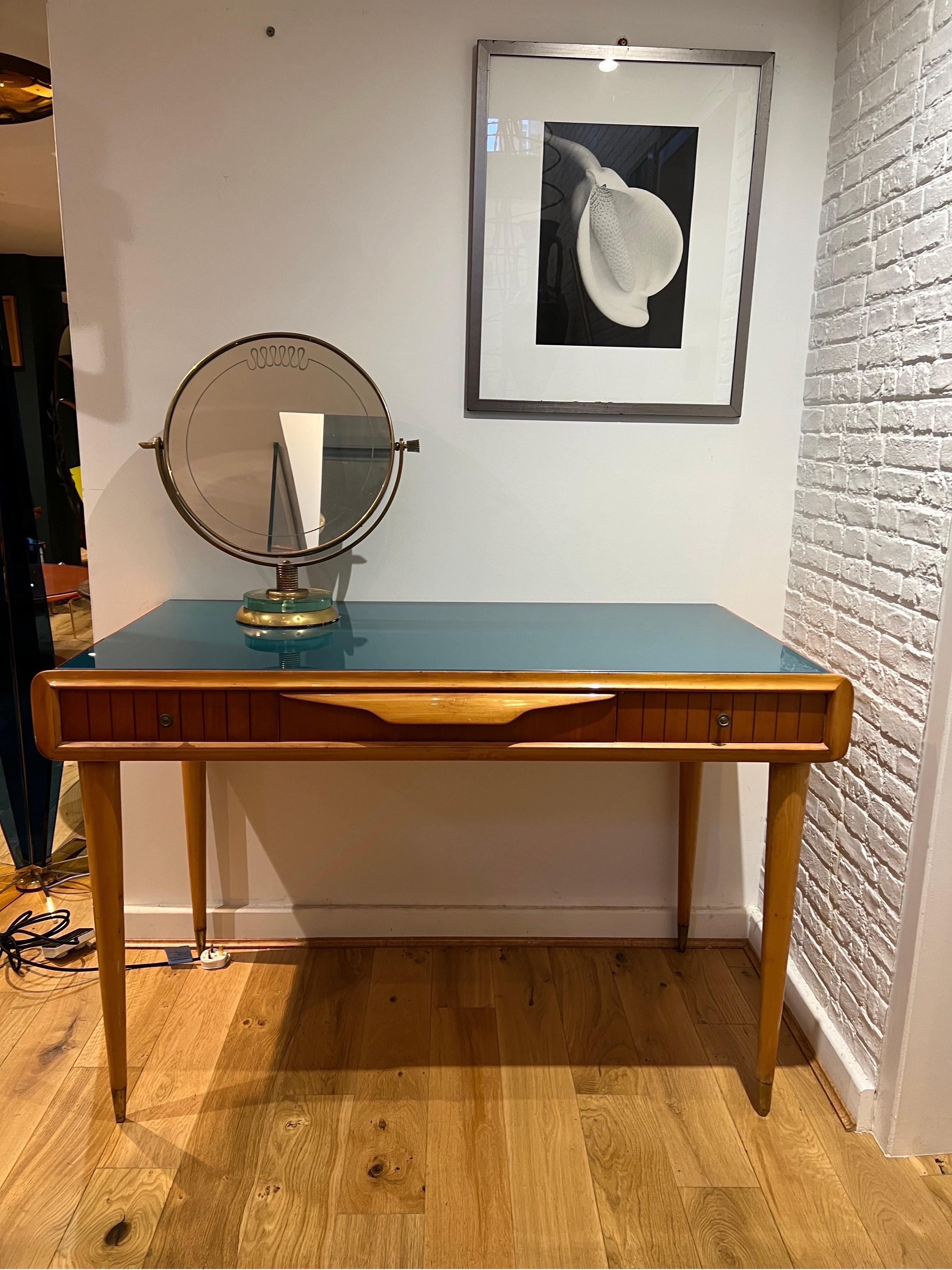 Small desk/ vanity table with blue glass top  In Good Condition In London, GB