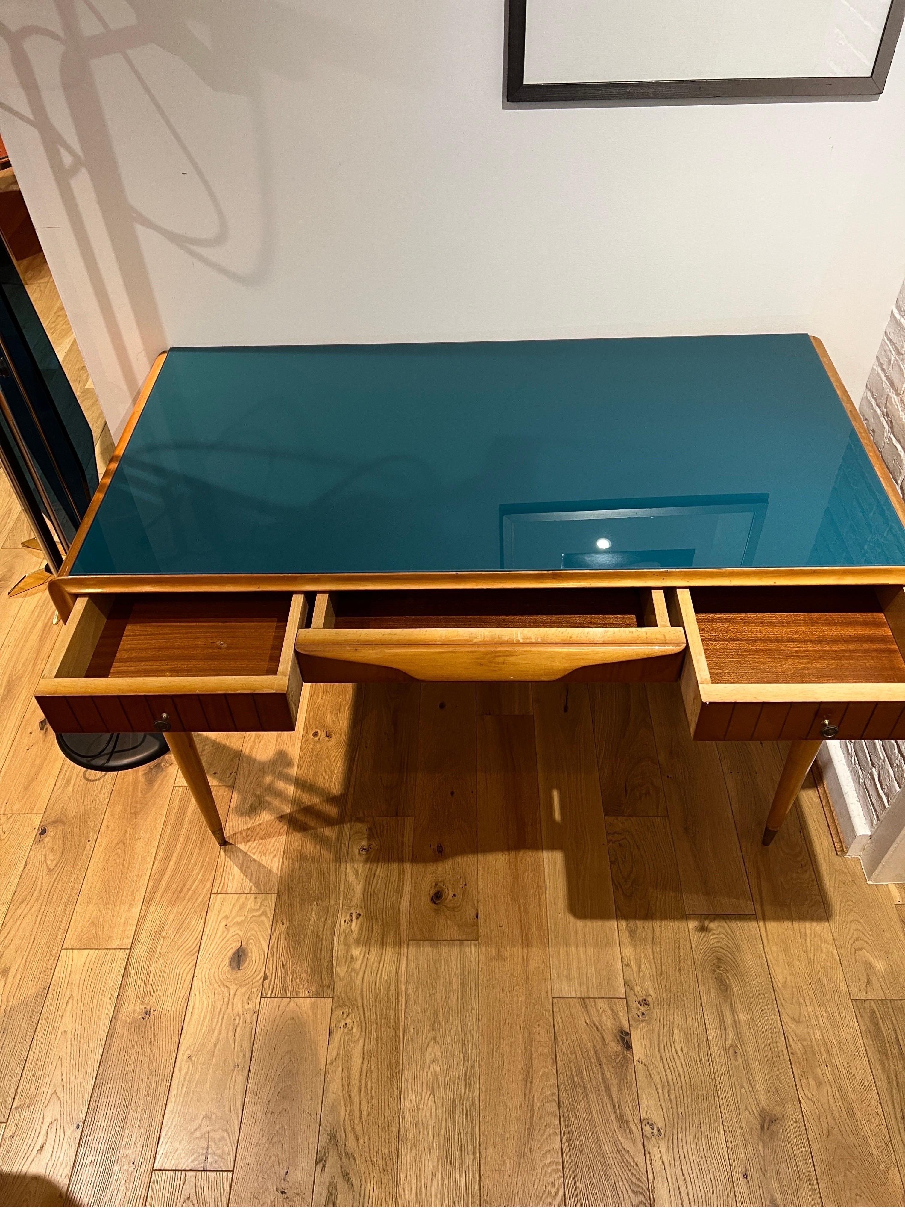 Small desk/ vanity table with blue glass top 1