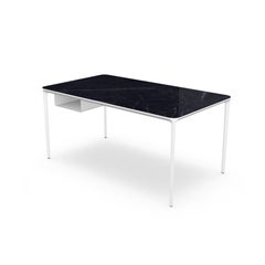 Modern Small Desk with Black Marquina Ceramic Top and White Frame, Made in Italy