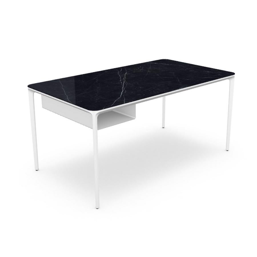 Italian Modern Small Desk with Black Marquina Ceramic Top and White Frame, Made in Italy For Sale