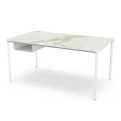 Moderner moderner kleiner Schreibtisch mit Calacatta-Keramikplatte und weißem Rahmen, hergestellt in Italien