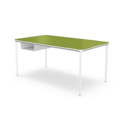 Moderner moderner kleiner Schreibtisch mit grün lackierter Glasplatte und weißem Rahmen, hergestellt in Italien