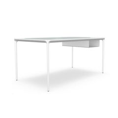 Escritorio Moderno Pequeño con Tapa de Cristal Lacado en Blanco y Marco Blanco, Made in Italy