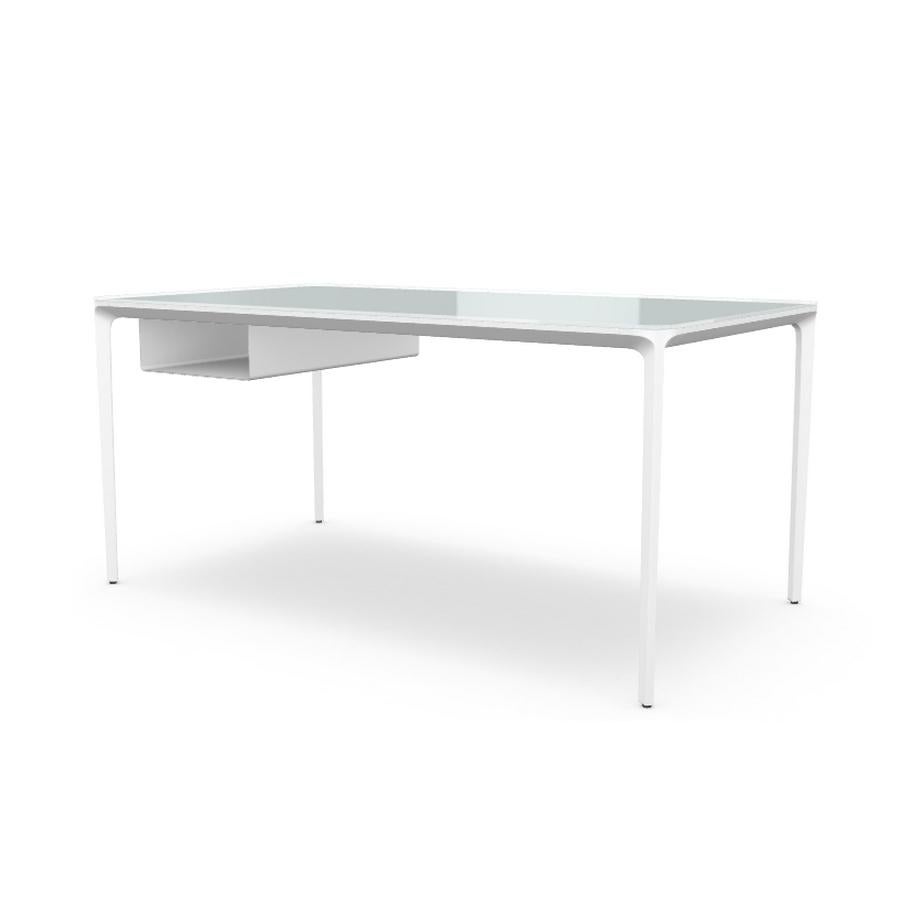 white desk with glass top