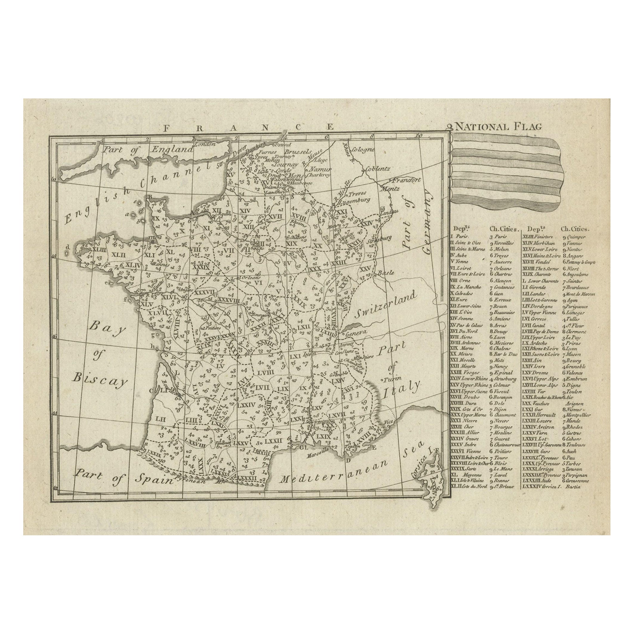 Petite carte ancienne détaillée de France, vers 1780