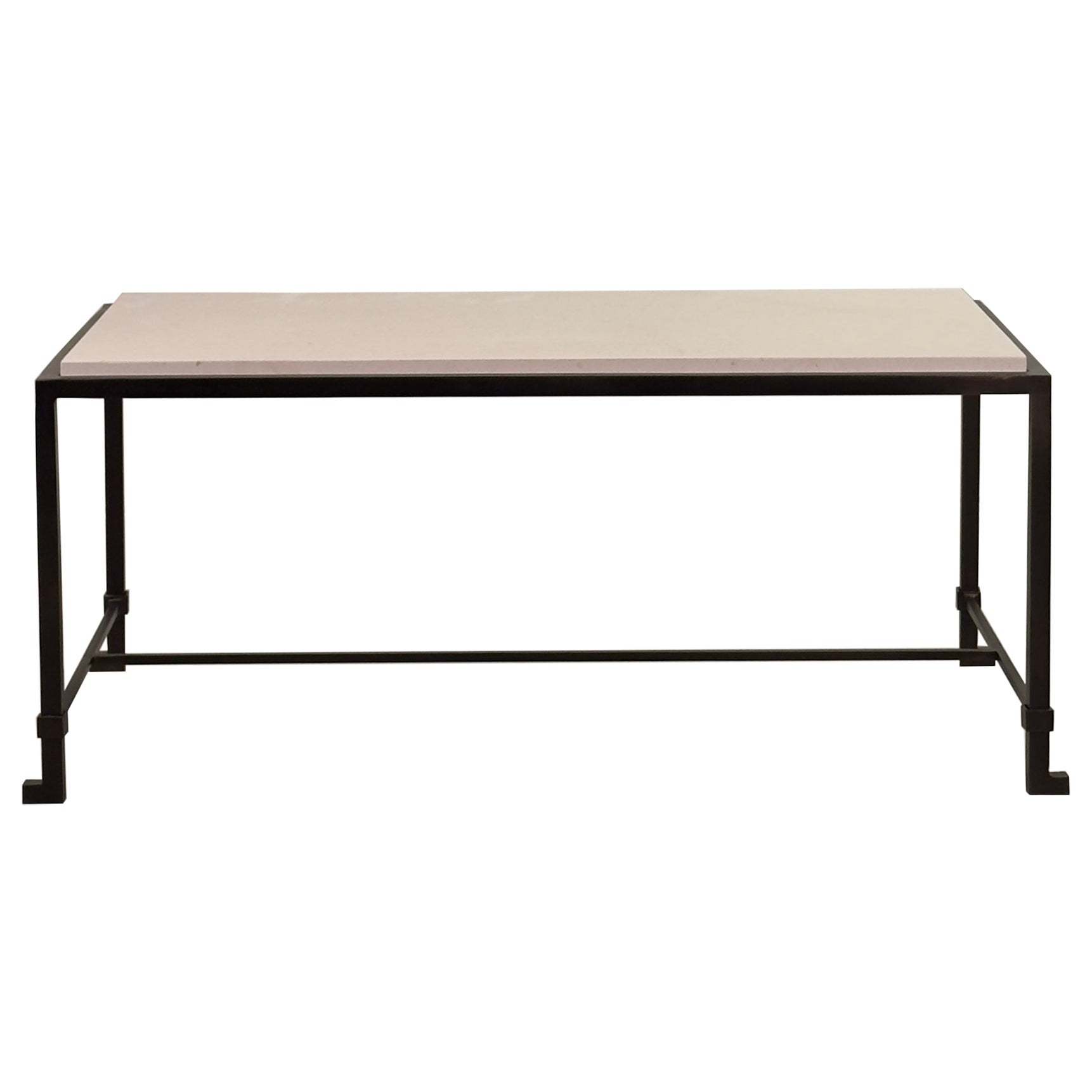 Small 'Diagramme' Dark Bronze and Limestone Coffee Table by Design Frères For Sale