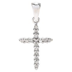 Small Diamond Cross Charm, 14K White Gold, Simple Diamond